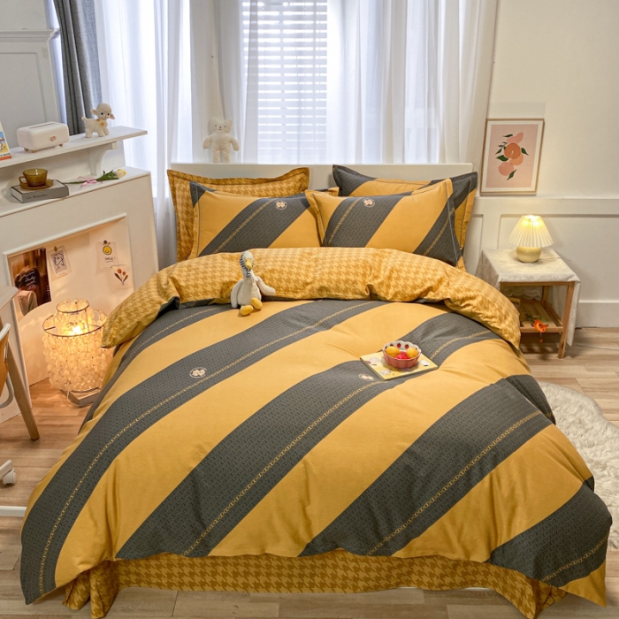 91家纺网 家纺一手货源 找家纺 金爱家 2021新款大版秋冬纯棉磨毛四件套 冷萃拿铁