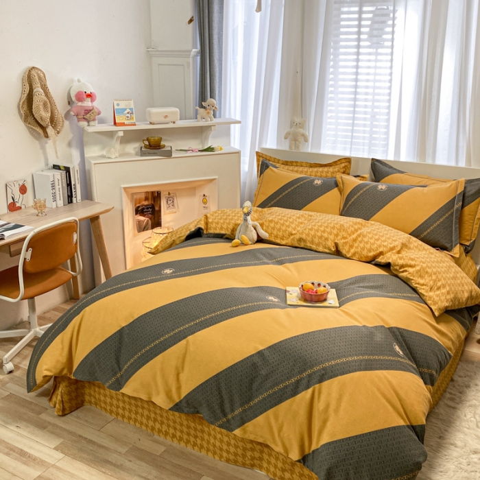 91家纺网 家纺一手货源 找家纺 金爱家 2021新款大版秋冬纯棉磨毛四件套 冷萃拿铁