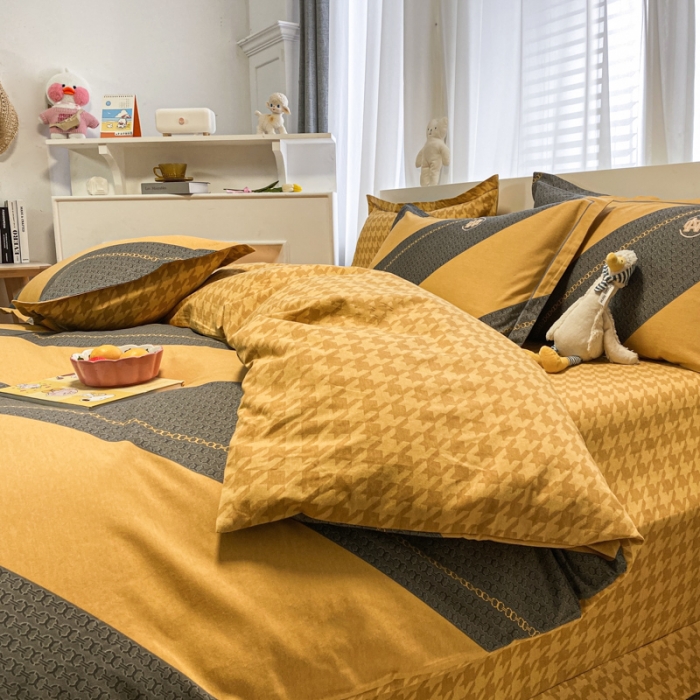 91家纺网 家纺一手货源 找家纺 金爱家 2021新款大版秋冬纯棉磨毛四件套 冷萃拿铁