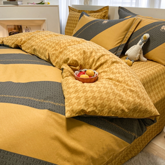 91家纺网 家纺一手货源 找家纺 金爱家 2021新款大版秋冬纯棉磨毛四件套 冷萃拿铁