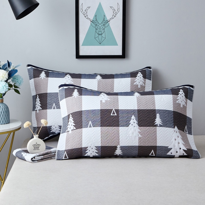 91家纺网 家纺一手货源 找家纺 朴尔 2021新款优棉格调风三层纱布枕巾 林中漫步-蓝