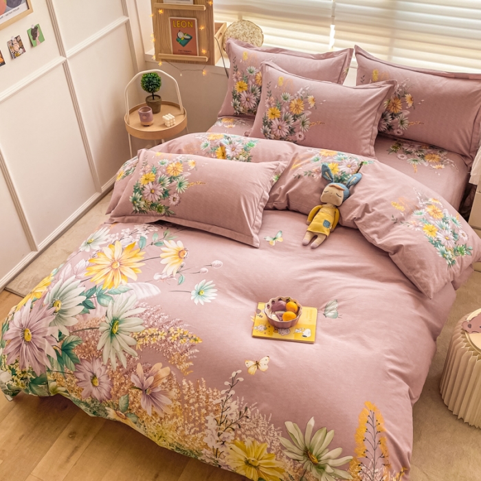 91家纺网 家纺一手货源 找家纺 金爱家 2021新款大版秋冬纯棉磨毛四件套 清英夏溢