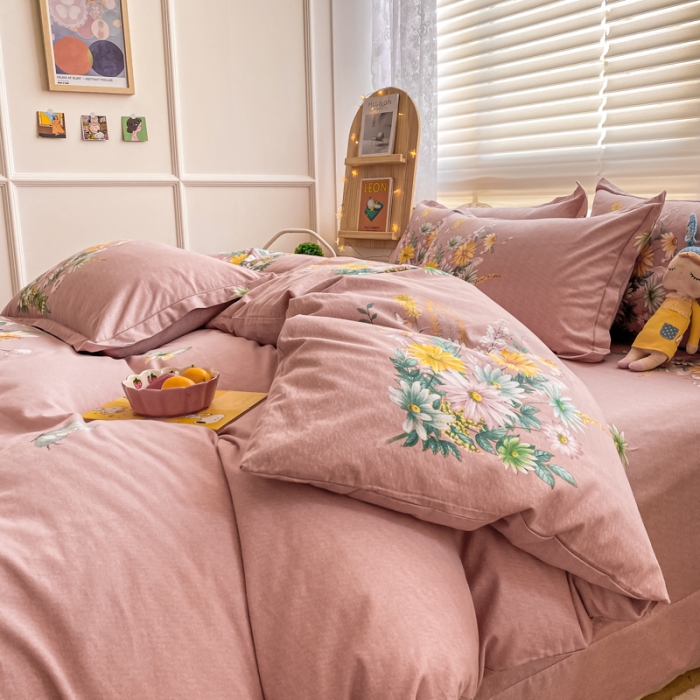 91家纺网 家纺一手货源 找家纺 金爱家 2021新款大版秋冬纯棉磨毛四件套 清英夏溢