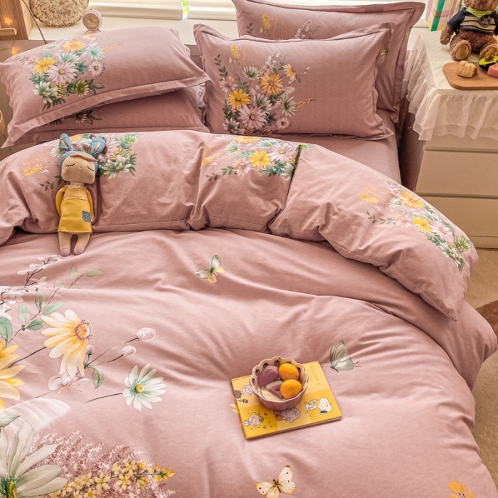 91家纺网 家纺一手货源 找家纺 金爱家 2021新款大版秋冬纯棉磨毛四件套 清英夏溢