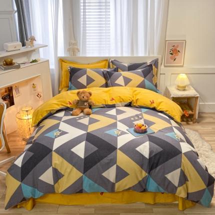 91家纺网 家纺一手货源 找家纺 金爱家 2021新款大版秋冬纯棉磨毛四件套 山葵