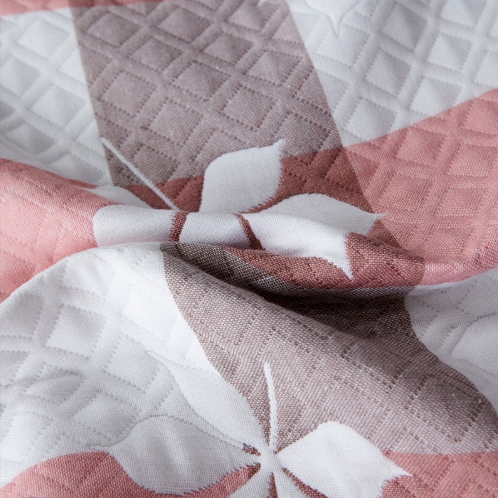 91家纺网 家纺一手货源 找家纺 朴尔 2021新款优棉格调风三层纱布枕巾 六叶草-粉