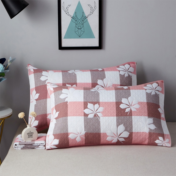 91家纺网 家纺一手货源 找家纺 朴尔 2021新款优棉格调风三层纱布枕巾 六叶草-粉