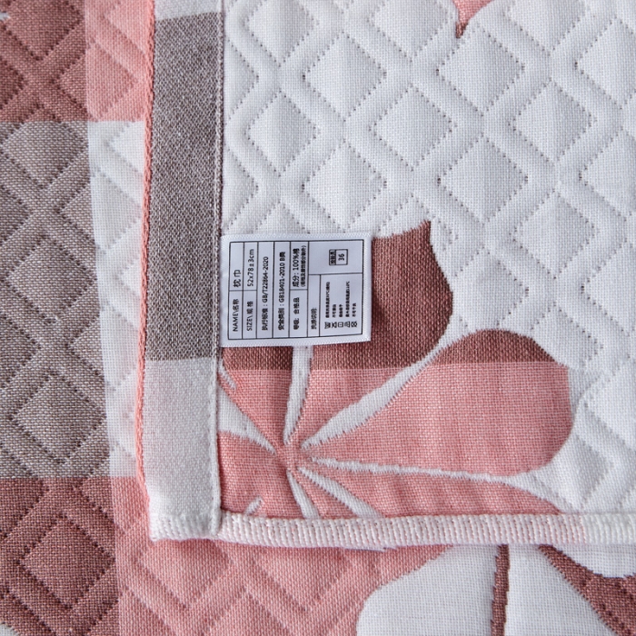 91家纺网 家纺一手货源 找家纺 朴尔 2021新款优棉格调风三层纱布枕巾 六叶草-粉