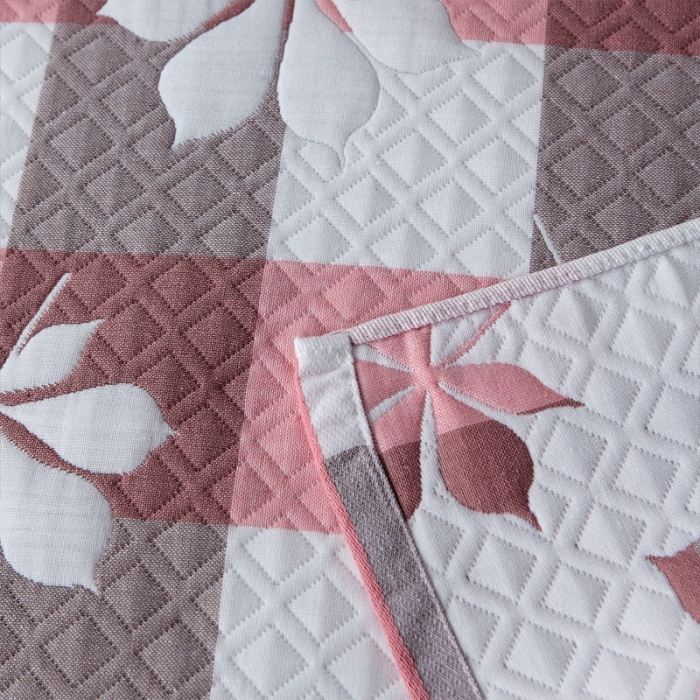 91家纺网 家纺一手货源 找家纺 朴尔 2021新款优棉格调风三层纱布枕巾 六叶草-粉