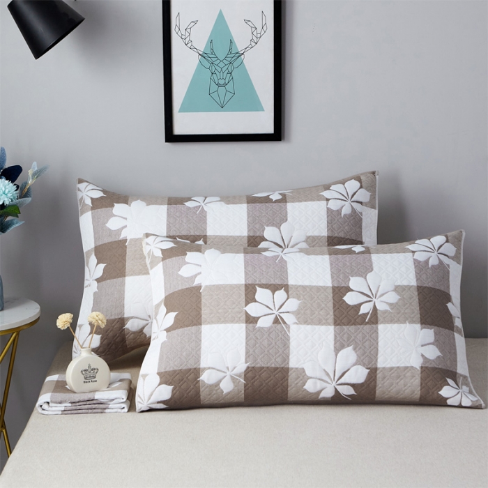 91家纺网 家纺一手货源 找家纺 朴尔 2021新款优棉格调风三层纱布枕巾 六叶草-咖