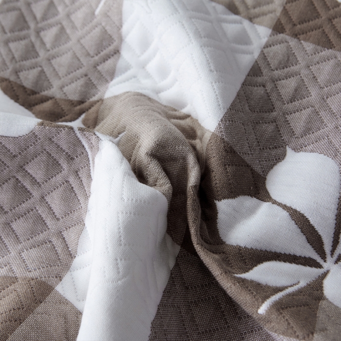 91家纺网 家纺一手货源 找家纺 朴尔 2021新款优棉格调风三层纱布枕巾 六叶草-咖