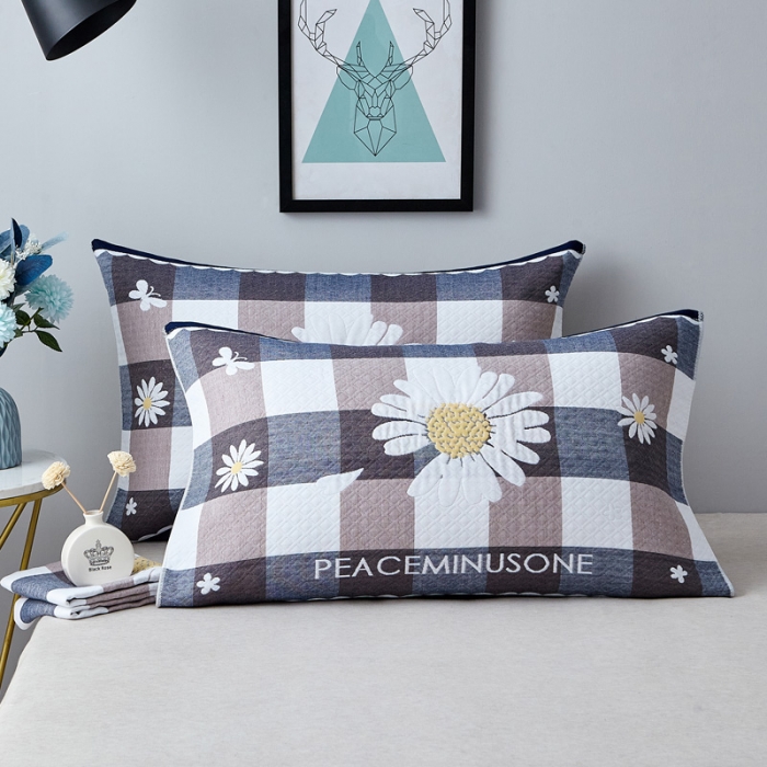 91家纺网 家纺一手货源 找家纺 朴尔 2021新款优棉格调风三层纱布枕巾 六叶草蓝