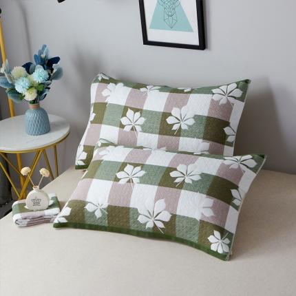 91家纺网 家纺一手货源 找家纺 朴尔 2021新款优棉格调风三层纱布枕巾 六叶草-绿