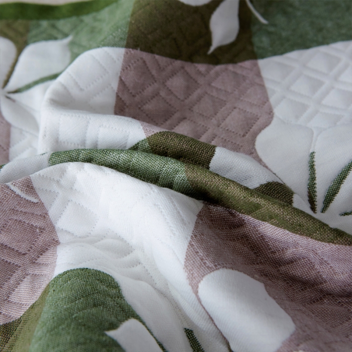 91家纺网 家纺一手货源 找家纺 朴尔 2021新款优棉格调风三层纱布枕巾 六叶草-绿
