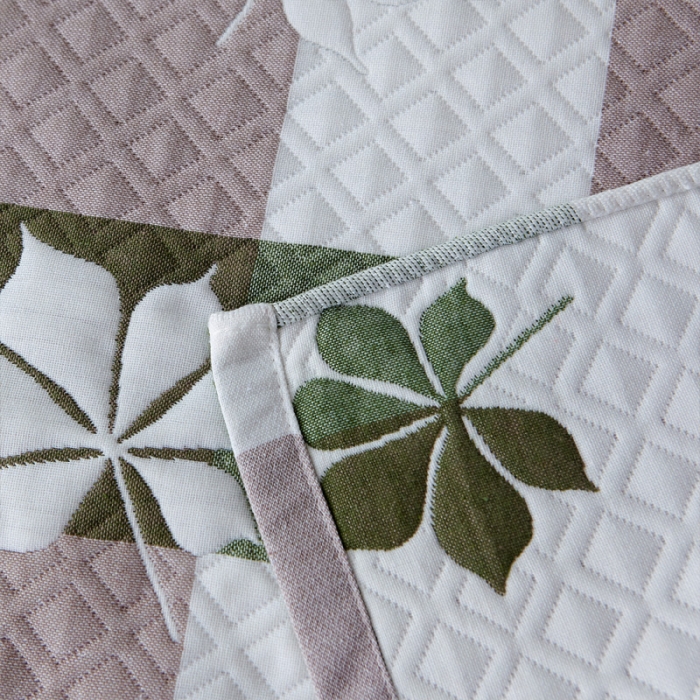 91家纺网 家纺一手货源 找家纺 朴尔 2021新款优棉格调风三层纱布枕巾 六叶草-绿