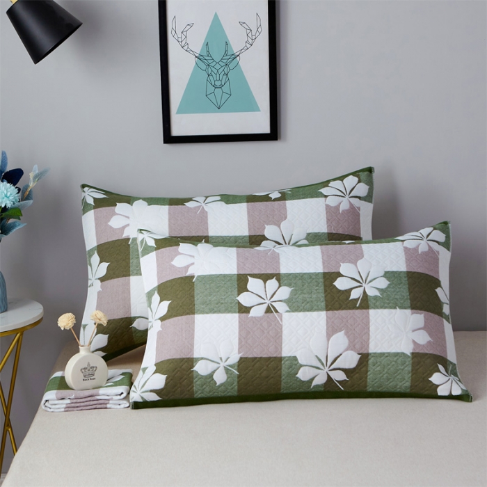 91家纺网 家纺一手货源 找家纺 朴尔 2021新款优棉格调风三层纱布枕巾 六叶草-绿