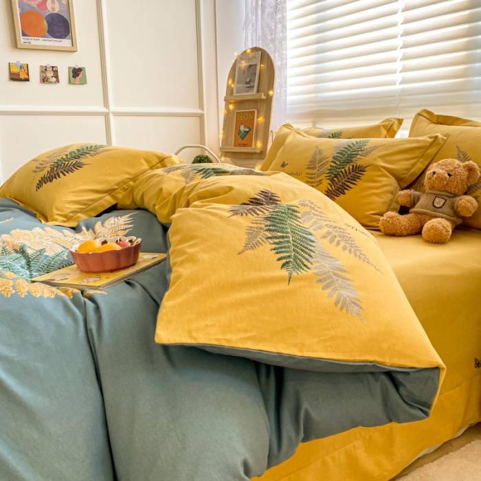 91家纺网 家纺一手货源 找家纺 金爱家 2021新款大版秋冬纯棉磨毛四件套 叶语浪漫