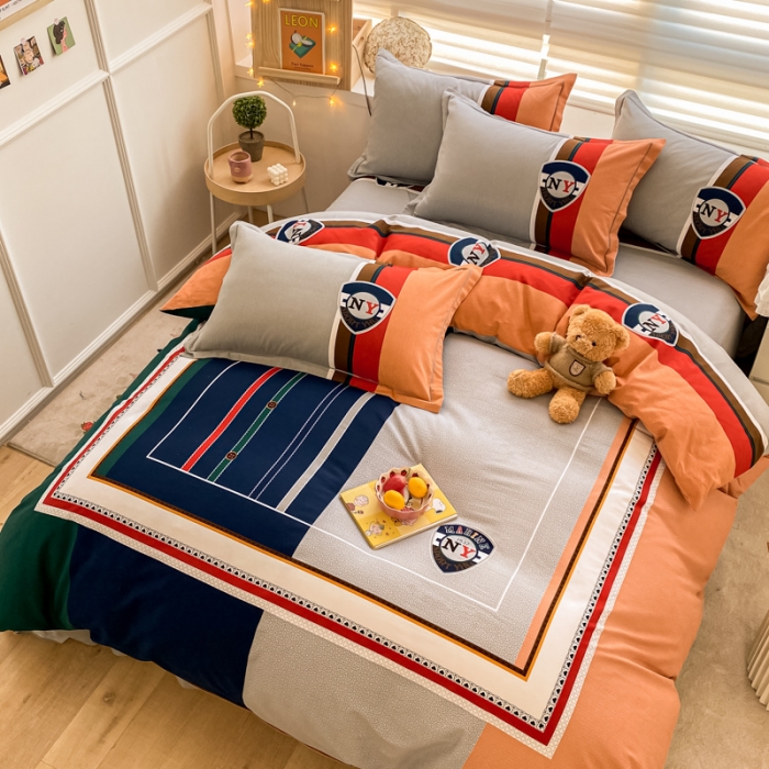 91家纺网 家纺一手货源 找家纺 金爱家 2021新款大版秋冬纯棉磨毛四件套 英伦世家