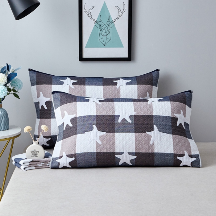 91家纺网 家纺一手货源 找家纺 朴尔 2021新款优棉格调风三层纱布枕巾 星语心愿蓝