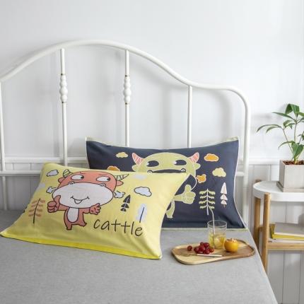 91家纺网 家纺一手货源 找家纺 纯棉枕巾全棉纱布枕头巾枕芯盖巾单人儿童卡通一对装牛小兽