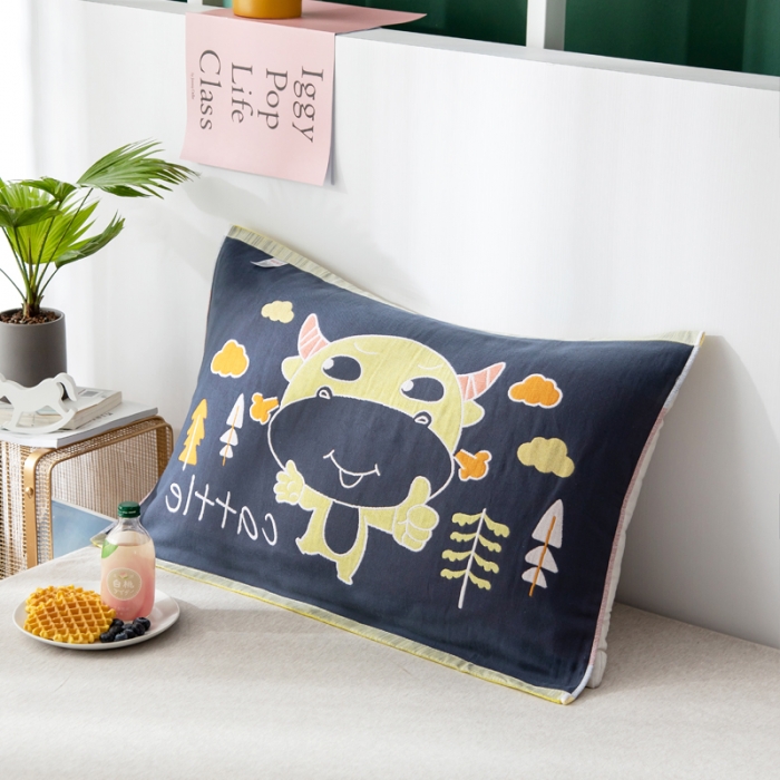 91家纺网 家纺一手货源 找家纺 纯棉枕巾全棉纱布枕头巾枕芯盖巾单人儿童卡通一对装牛小兽