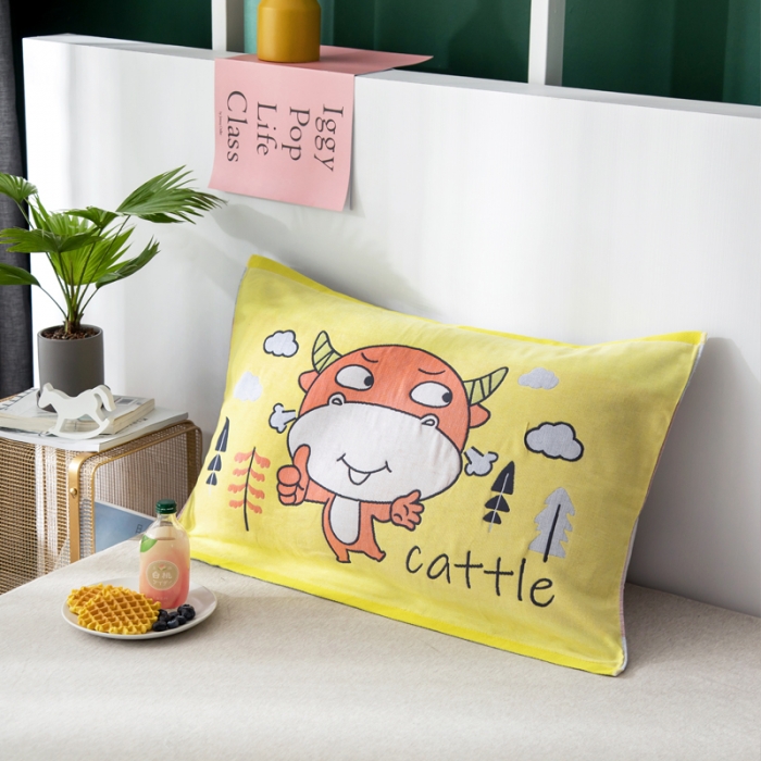 91家纺网 家纺一手货源 找家纺 纯棉枕巾全棉纱布枕头巾枕芯盖巾单人儿童卡通一对装牛小兽