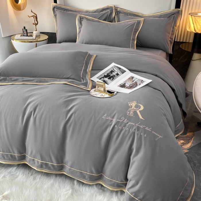 91家纺网 家纺一手货源 找家纺 2021秋冬简约160支加厚纯棉磨毛刺绣四件套简尚-高级灰