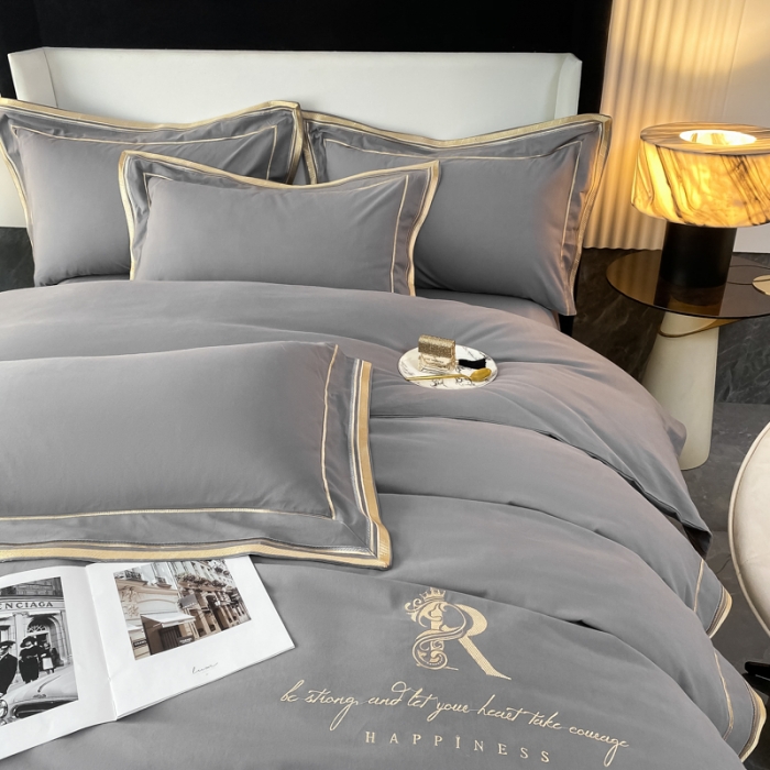 91家纺网 家纺一手货源 找家纺 2021秋冬简约160支加厚纯棉磨毛刺绣四件套简尚-高级灰