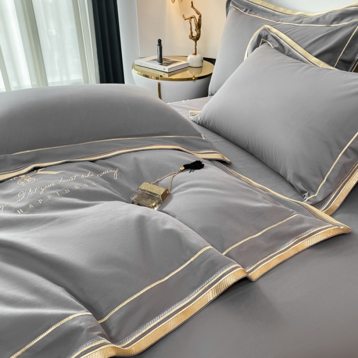 91家纺网 家纺一手货源 找家纺 2021秋冬简约160支加厚纯棉磨毛刺绣四件套简尚-高级灰