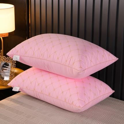 浩宇 枕芯刺绣纯色90克磨毛面料仪征棉填充中高低款枕头H粉色