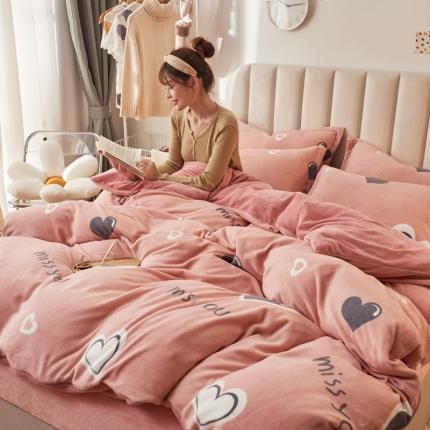 91家纺网 家纺一手货源 找家纺 （总）寐居家纺 2021新款印花牛奶绒四件套浅色调