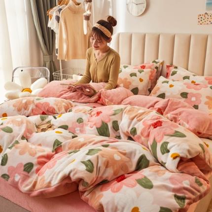 91家纺网 家纺一手货源 找家纺 （总）寐居家纺 2021新款印花牛奶绒四件套深色调