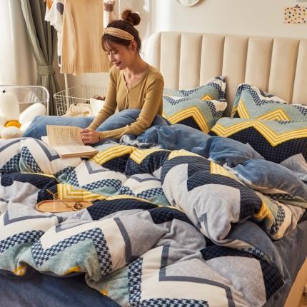 91家纺网 家纺一手货源 找家纺 （总）寐居家纺 2021新款印花牛奶绒四件套深色调