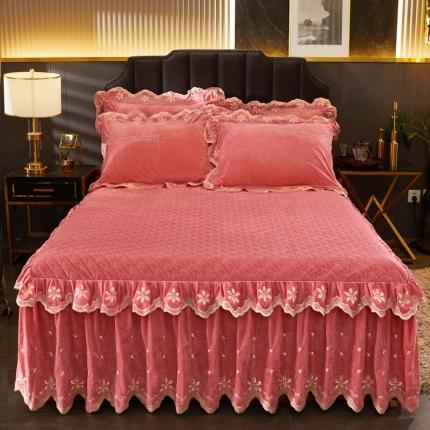 91家纺网 家纺一手货源 找家纺 恒爱2021新款轻奢系列刺绣款单床裙 梦想粉