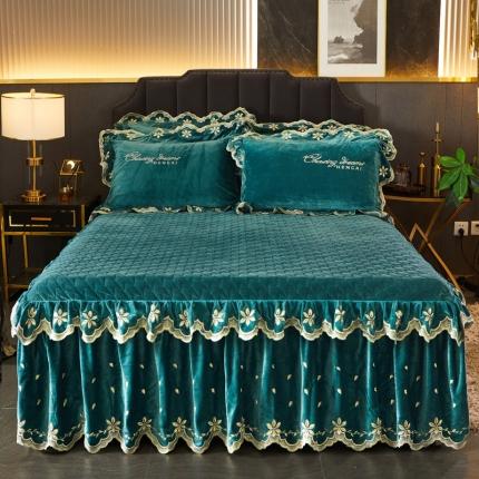 恒爱2021新款轻奢系列刺绣款单床裙 橄榄绿