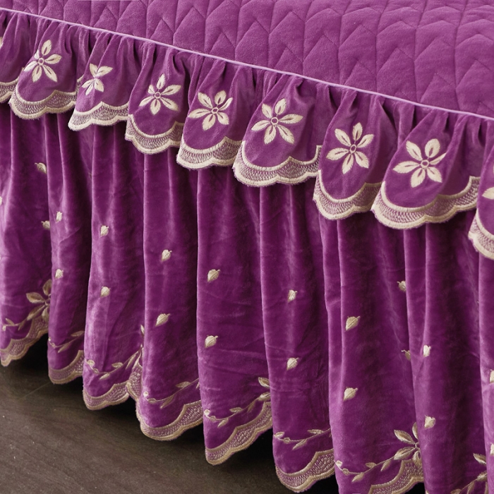 91家纺网 家纺一手货源 找家纺 恒爱2021新款轻奢系列刺绣款单床裙 香芋紫