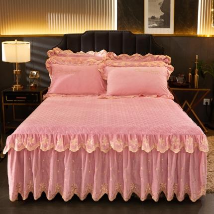 恒爱2021新款轻奢系列刺绣款单床裙 香妃粉