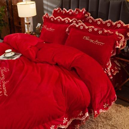 91家纺网 家纺一手货源 找家纺 恒爱2021新款轻奢系列刺绣款被套枕套 喜庆红