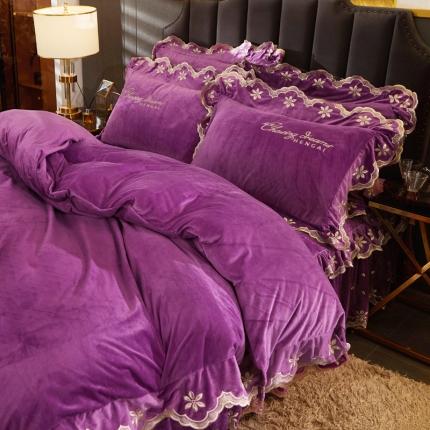 91家纺网 家纺一手货源 找家纺 恒爱2021新款轻奢系列刺绣款被套枕套 香芋紫