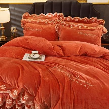 恒爱2021新款轻奢系列刺绣款被套枕套 爱玛橙