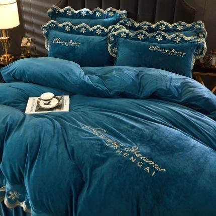 恒爱2021新款轻奢系列刺绣款被套枕套 宾利蓝