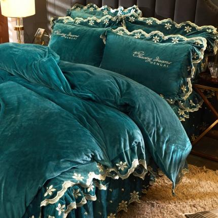 恒爱2021新款轻奢系列刺绣款被套枕套 橄榄绿