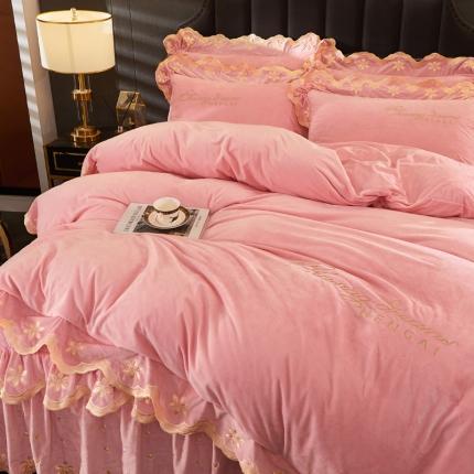 恒爱2021新款轻奢系列刺绣款被套枕套 香妃粉