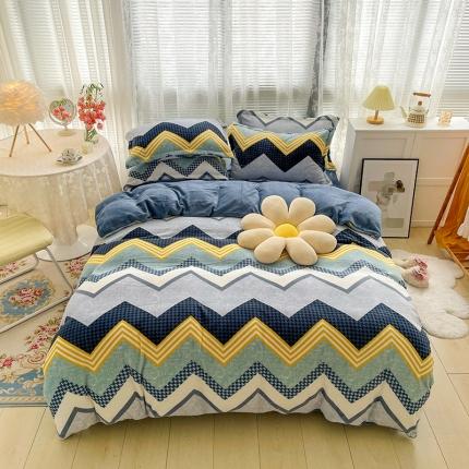 91家纺网 家纺一手货源 找家纺 寐居家纺 2021新款牛奶绒单被套实拍图 简约格