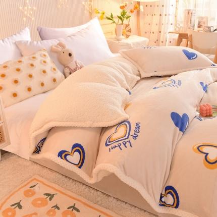 91家纺网 家纺一手货源 找家纺 眠博士 2021新款印花拼羊羔绒单被套 钟爱一生