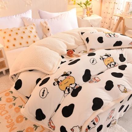 91家纺网 家纺一手货源 找家纺 眠博士 2021新款印花拼羊羔绒单被套 元气牛牛