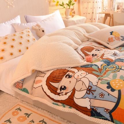 91家纺网 家纺一手货源 找家纺 眠博士 2021新款印花拼羊羔绒单被套 青春少女