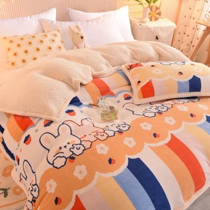 91家纺网 家纺一手货源 找家纺 眠博士 2021新款印花拼羊羔绒单被套 闺蜜兔