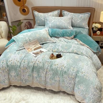 91家纺网 家纺一手货源 找家纺 大米家居 2023新款着色雕花绒四件套薄荷微凉