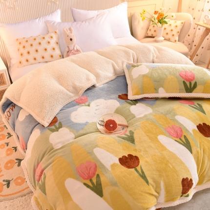 91家纺网 家纺一手货源 找家纺 眠博士 2021新款印花拼羊羔绒单被套 爱情庄园